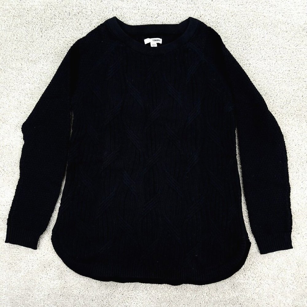 Sonoma Sweater Womens Small Black Long Sleeve Crew Neck Pullover Cable Knit NWT